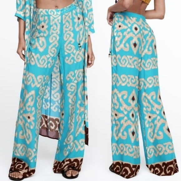 New Zara Flowy Full Length Print Blogger Favorite Pants NWT Medium - Picture 5 of 14